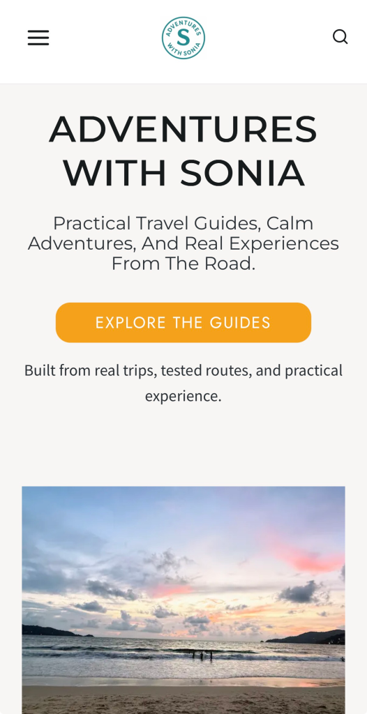 Screenshot Adventures With Sonia Home Screen for Travel With Insight Banner