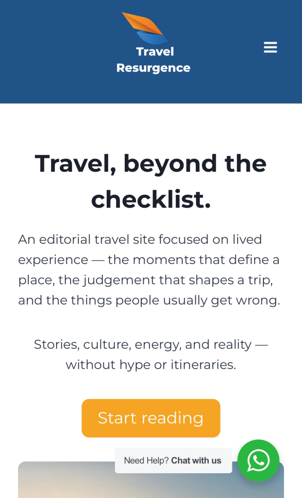 Screenshot Travel Resurgence Home Screen for Travel With Insight Banner