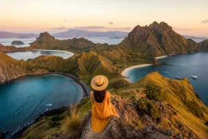 Woman overlooking Island in Indonesia showing the Travel With Insight Indonesai category.