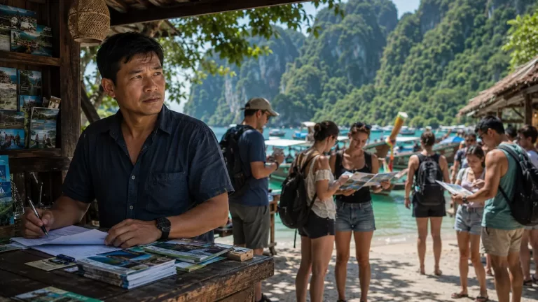 Travel business owner observing travellers researching and comparing travel experiences before making booking decisions and wondering why he is experiencing booking delays.