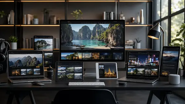 Multiple digital travel publications displayed across connected online platforms within a modern travel publishing ecosystem.