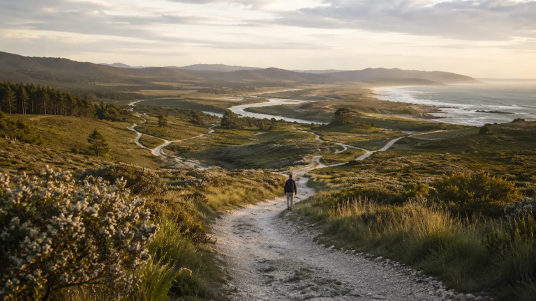 Traveller walking along a winding path through a diverse landscape, representing the Travel With Insight publishing philosophy of understanding, context, and thoughtful travel decisions.