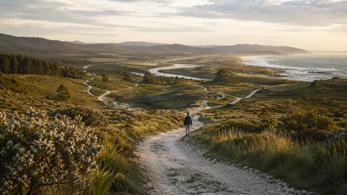 Traveller walking along a winding path through a diverse landscape, representing the Travel With Insight publishing philosophy of understanding, context, and thoughtful travel decisions.