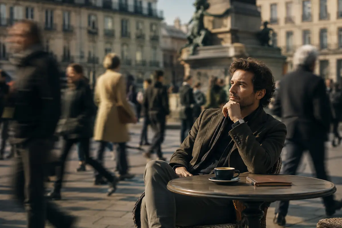 Thoughtful person sitting in a busy city reflecting on why do people take holidays and the motivations behind travel experiences.