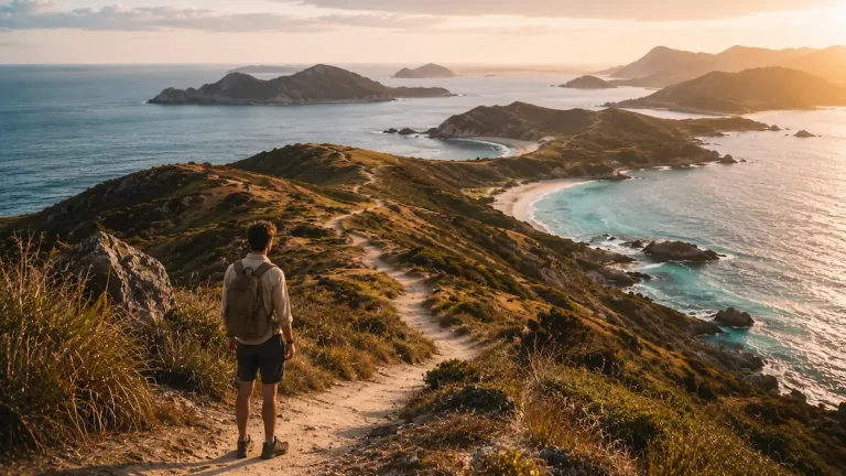 Traveller pausing along a coastal path representing why discovery happens before booking during the travel planning and decision-making process.