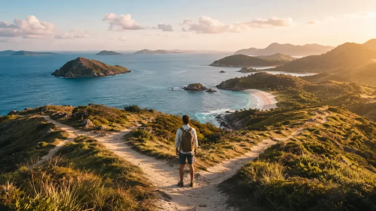 Traveller standing at a coastal path junction representing why travel discovery matters in helping travellers become aware of destinations and experiences.
