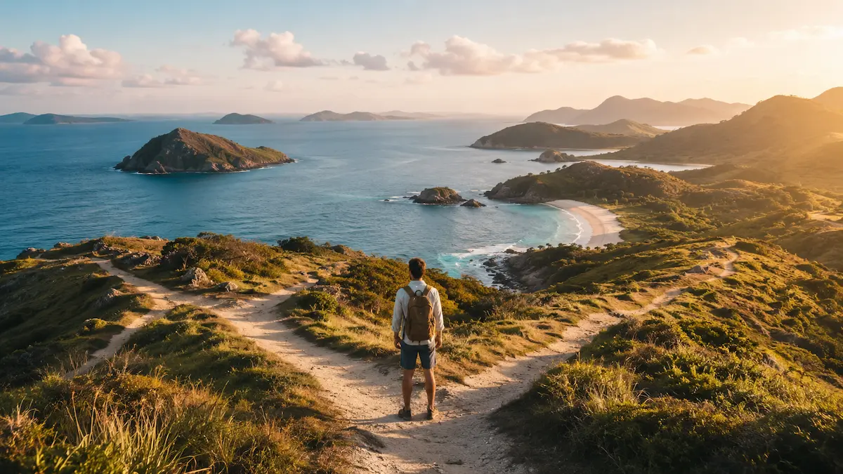 Traveller standing at a coastal path junction representing why travel discovery matters in helping travellers become aware of destinations and experiences.