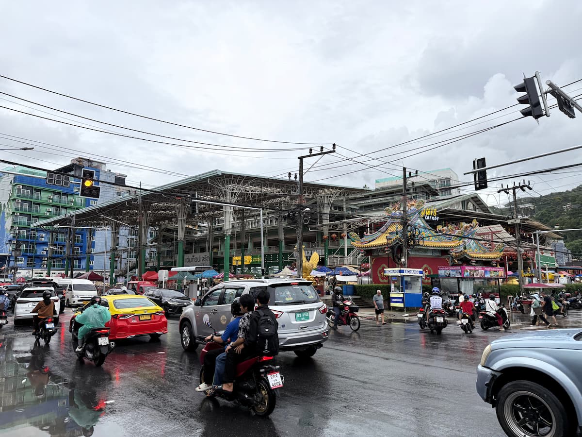 Busy intersection featuring Banzaan Fresh Market in the Attractions and Landmarks in Patong guide.