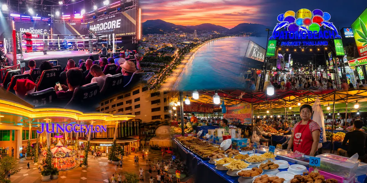 Best things to do in Patong, Phuket featuring Patong Beach, Bangla Road, Muay Thai, Jungceylon and local markets.