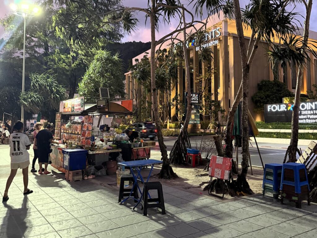 Food vendors and outdoor seating near Loma Park Patong beside the northern end of Patong Beach.