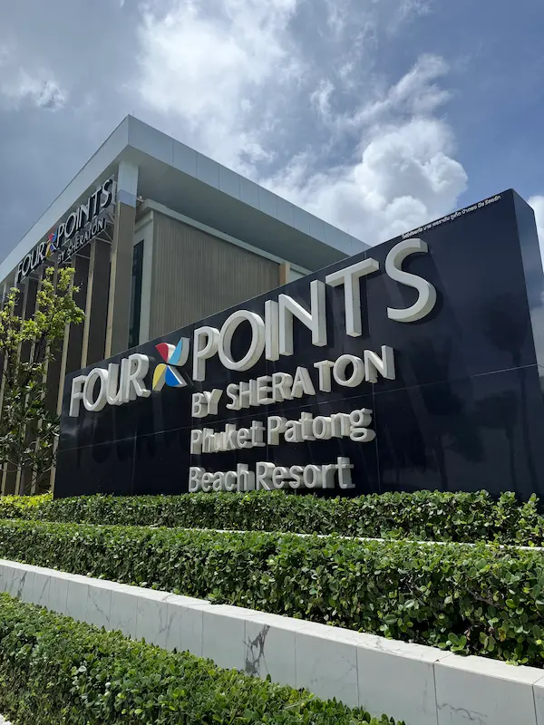 Entrance sign for Four Points by Sheraton Phuket Patong Beach Resort near the Patong Phra Phrom Shrine.