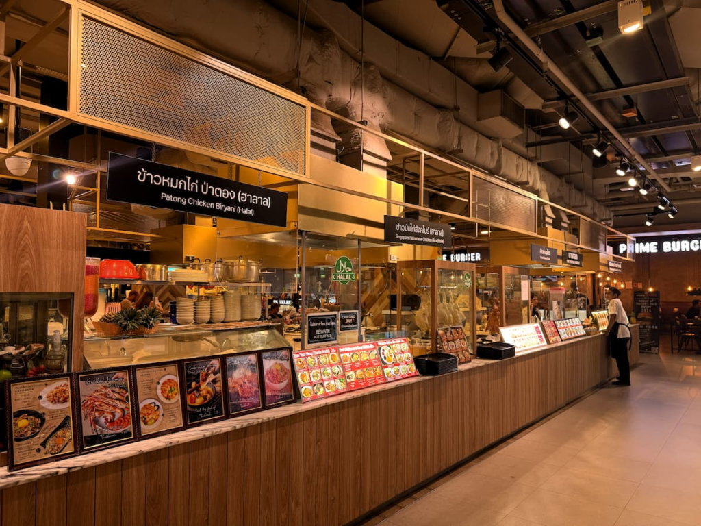 Halal food counters inside Central Patong Food Hall