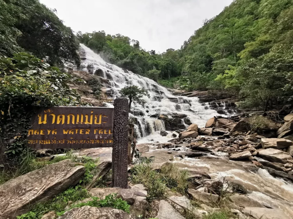 Beautiful Waterfalls In Thailand: Mae Ya Waterfall in Doi Inthanon National Park, Chiang Mai, cascading across a broad granite cliff.