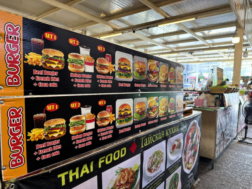 Food and restaurant area at OTOP Patong in Phuket.