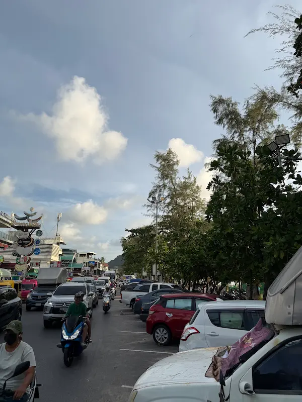 Roadside car parking available near the central-southern section of Patong Beach featured in our Patong Travel Guide.