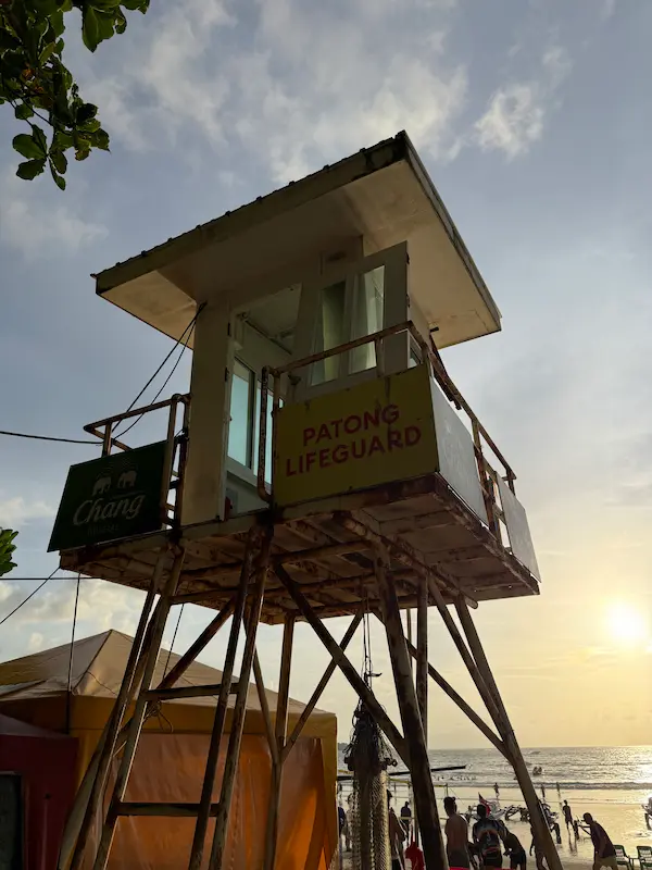 A Patong Beach lifeguard tower monitoring one of the designated swimming areas featured in our Patong Travel Guide.