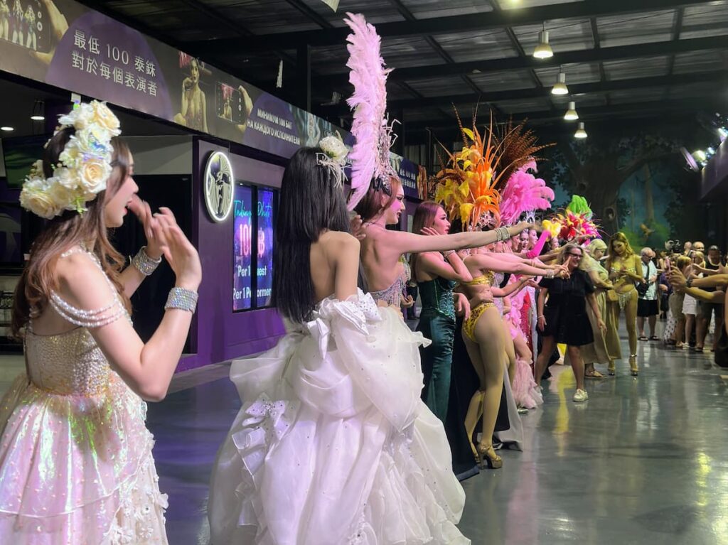 Performers greeting visitors after the Simon Cabaret show in Patong, Phuket.