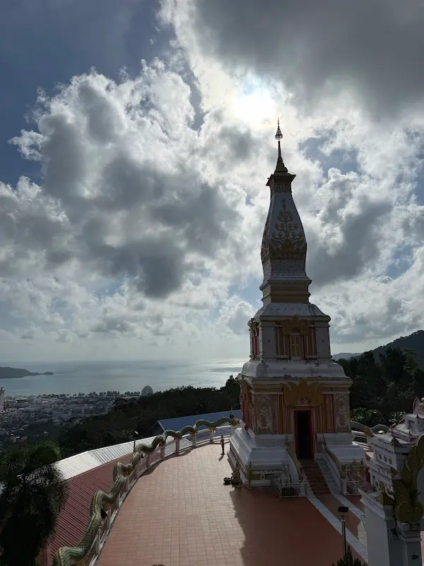 Phra Maha Chedi Phurithatto at Wat Doi Thep Nimit overlooking Patong and the Andaman Sea in Phuket.
