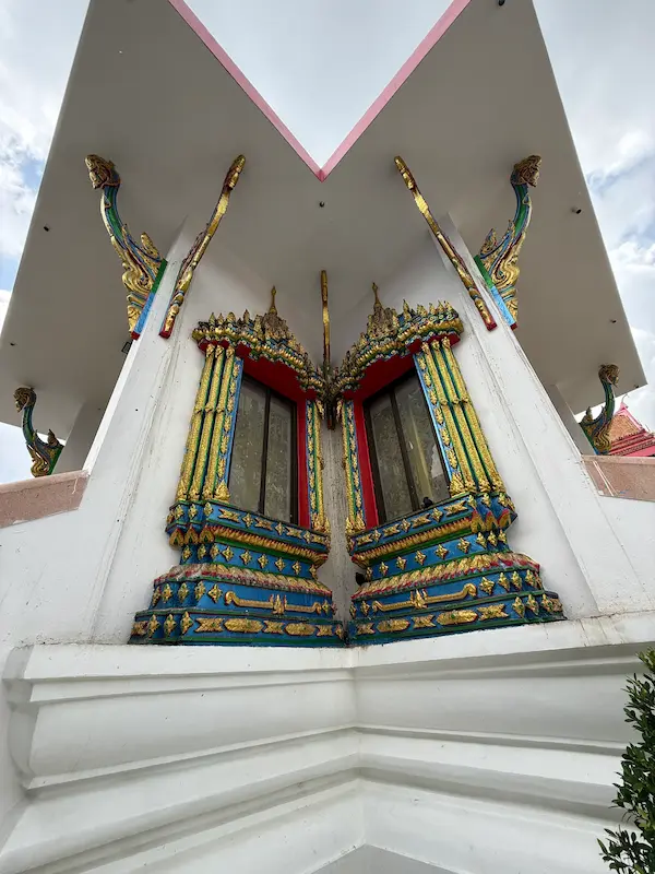 Decorative architectural detail of the mondop at Wat Suwan Khiri Wong Patong