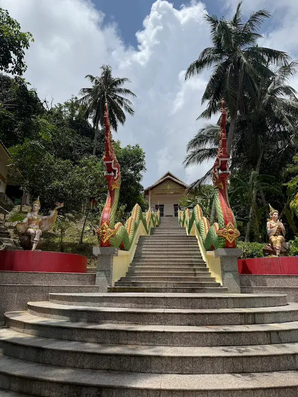 Naga-lined staircase leading to the former ubosot at Wat Suwan Khiri Wong Patong