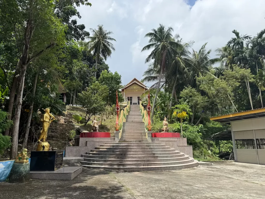 Naga-lined stairway leading to the former ubosot at Wat Suwan Khiri Wong Patong
