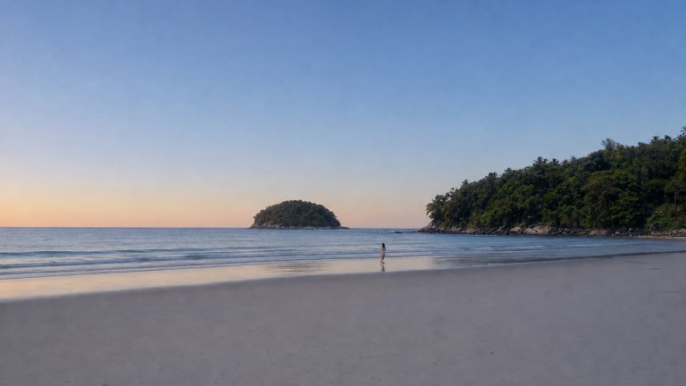 Kata Beach, one of the best beaches in Phuket, with Koh Pu offshore during calm conditions.