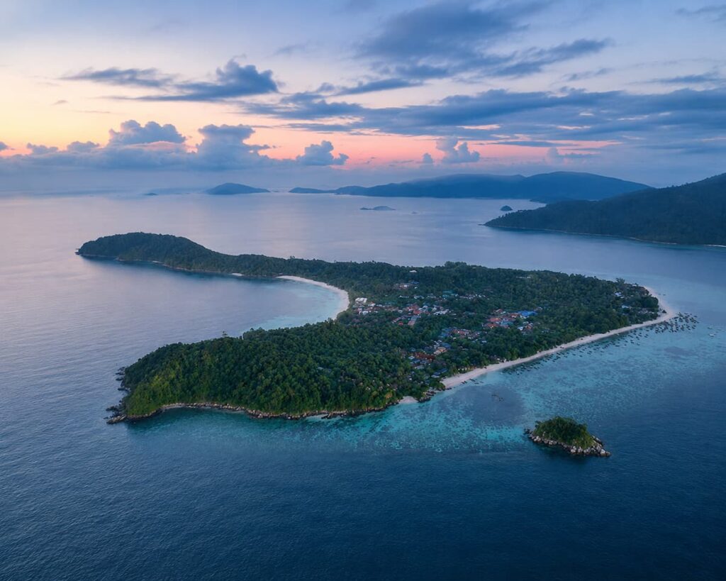 Aerial view of Koh Lipe at dusk, one of the best islands in Southern Thailand