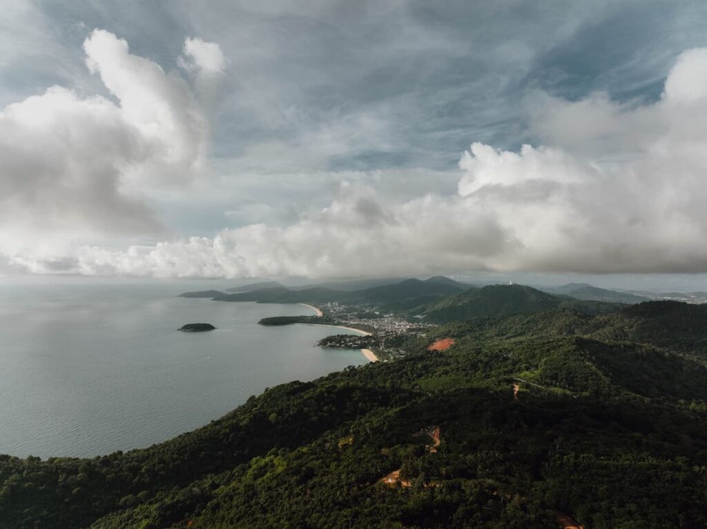 Elevated view across Phuket’s forested hills and coastline, representing one of the best islands in Southern Thailand