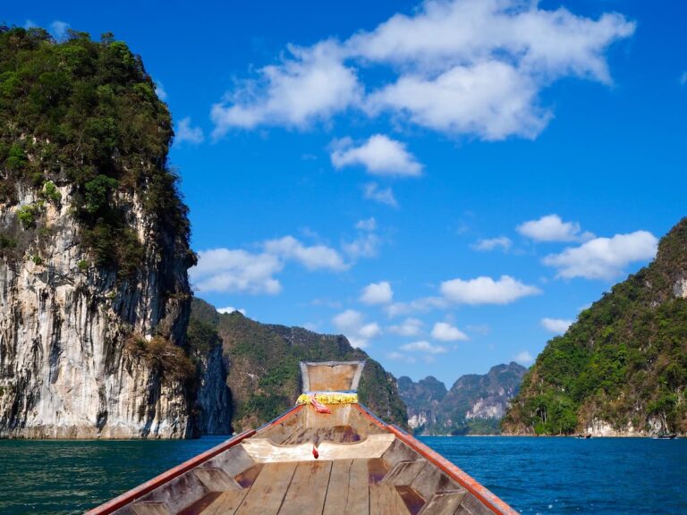 Khao Sok, one of the best national parks in Thailand, viewed from a longtail boat on Cheow Lan Lake