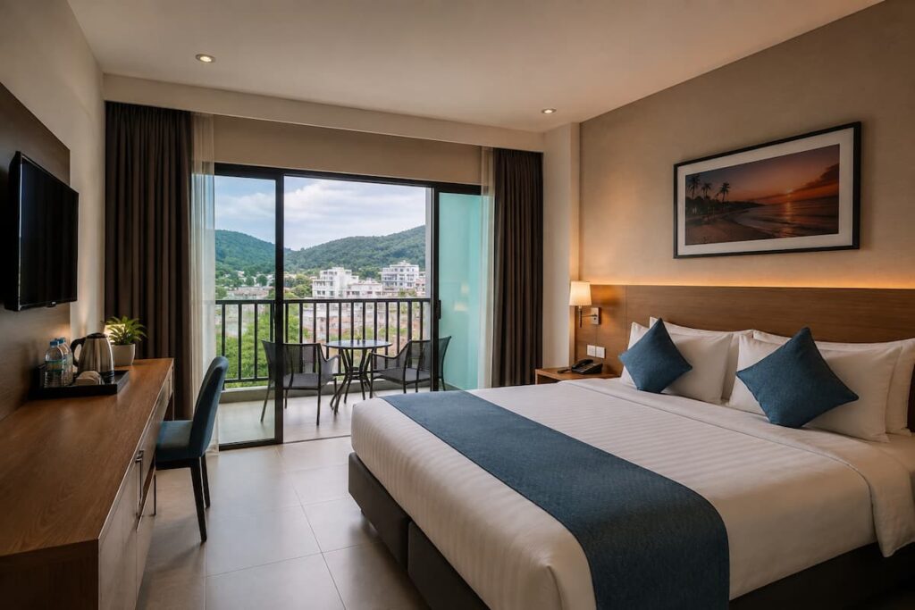 Modern hotel room in Patong showing room features to consider when choosing the right hotel in Patong