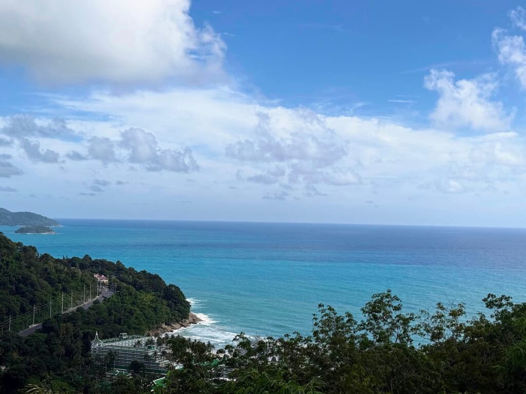 Sea view from Grandma Homemade Thai Food near Patong overlooking the tropical coastline and Andaman Sea