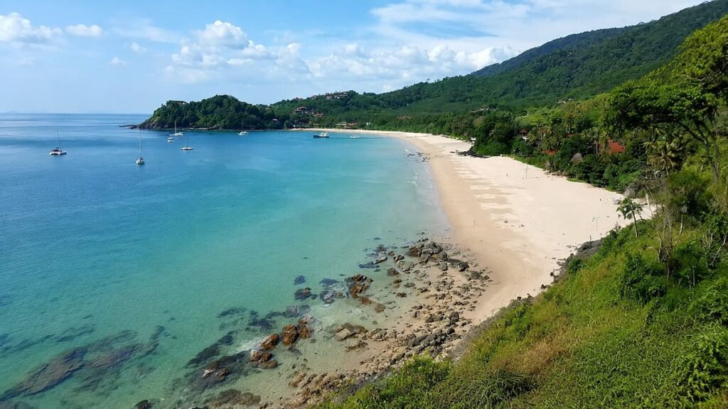 Elevated view across Kantiang Bay and its forested coastline on Koh Lanta for the best beaches in Southern Thailand guide