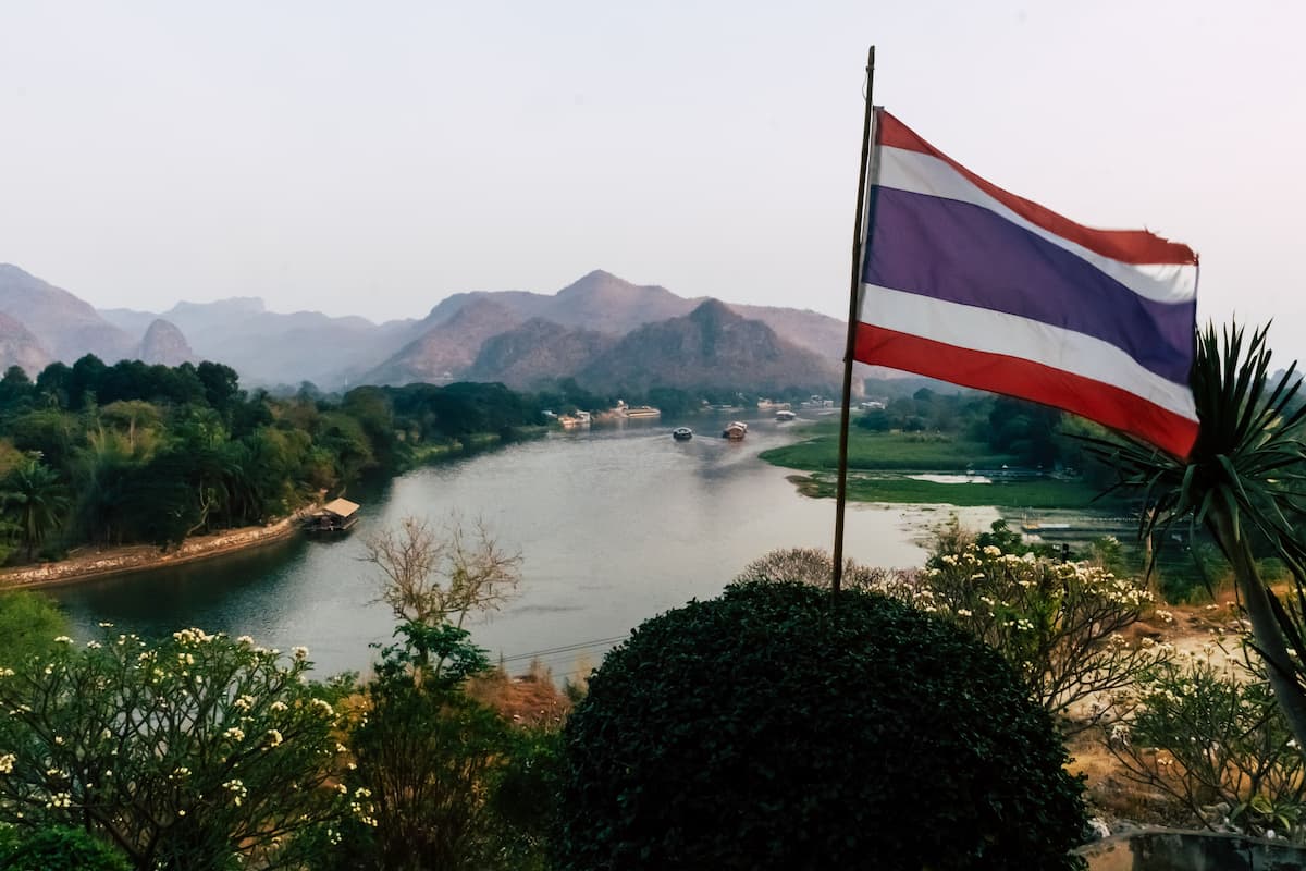 Khwae Noi River viewed from Wat Tham Khao Pun in Kanchanaburi, one of the places featured in where to go on a Central Thailand Holiday