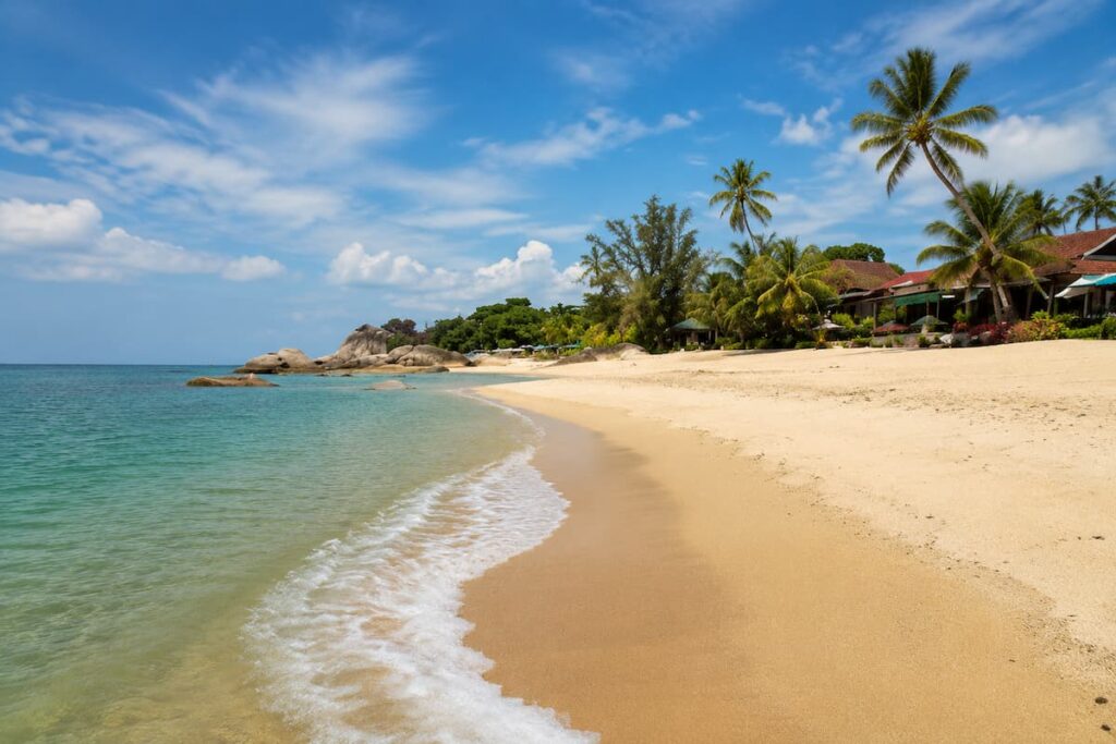 Lamai Beach on Koh Samui, one of the most popular beaches in Thailand, with golden sand and beachfront resorts