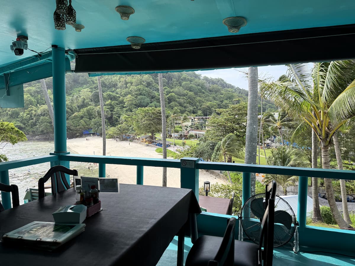 Little Tiger Restaurant in Patong overlooking Merlin Beach from its open-air hillside dining area.
