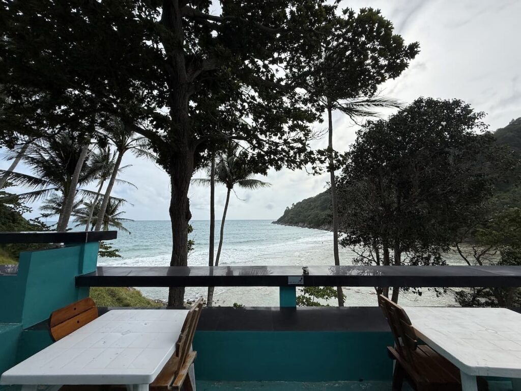 View over Merlin Beach from the dining terrace at Little Tiger Restaurant in Patong.