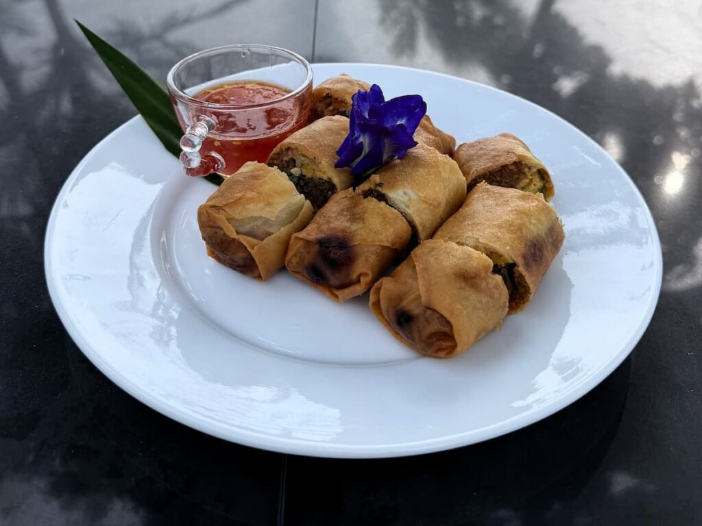 Thai spring rolls with sweet chilli dipping sauce served at Little Tiger Restaurant in Patong.