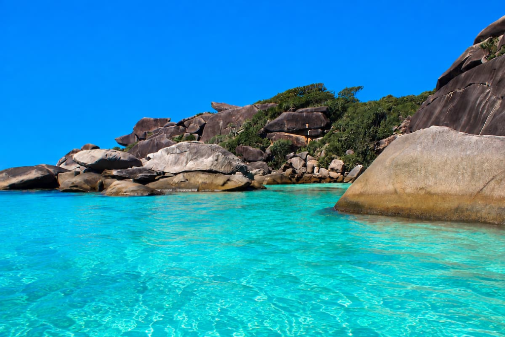 Clear turquoise water and granite formations at Mu Ko Similan National Park, one of the best national parks in Southern Thailand.