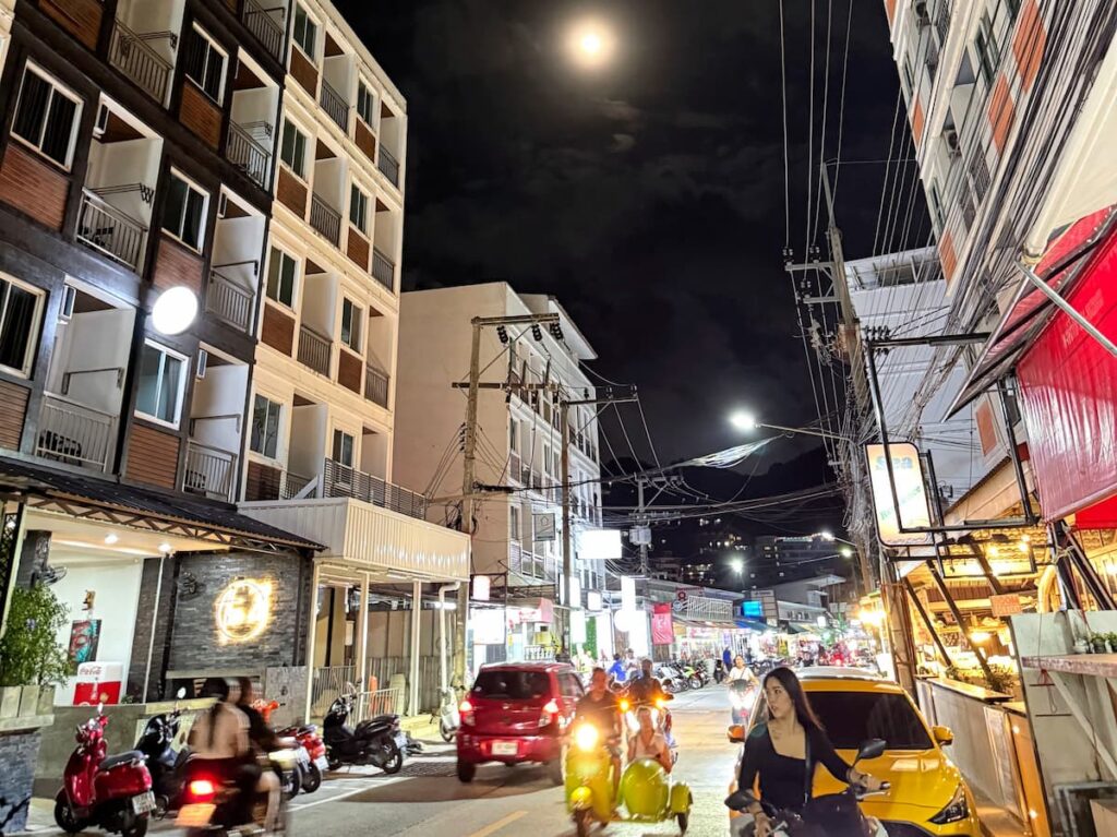 Nanai Road in Patong showing accommodation, local businesses and neighbourhood streets featured in this Patong Travel Guide.