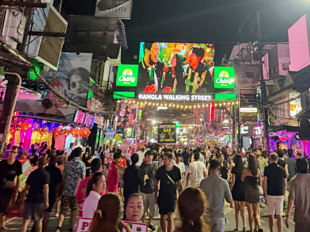 Bangla Road nightlife crowds beneath neon signs in Patong for a guide to how much a holiday in Patong costs.