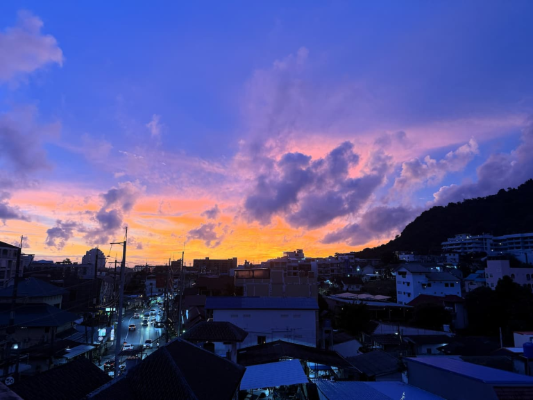 Patong travel tips for exploring the town, pictured beneath a colourful Phuket sunset