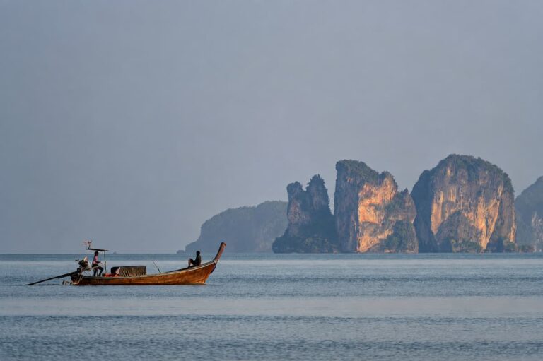Longtail boat crossing the Andaman Sea during a Southern Thailand holiday