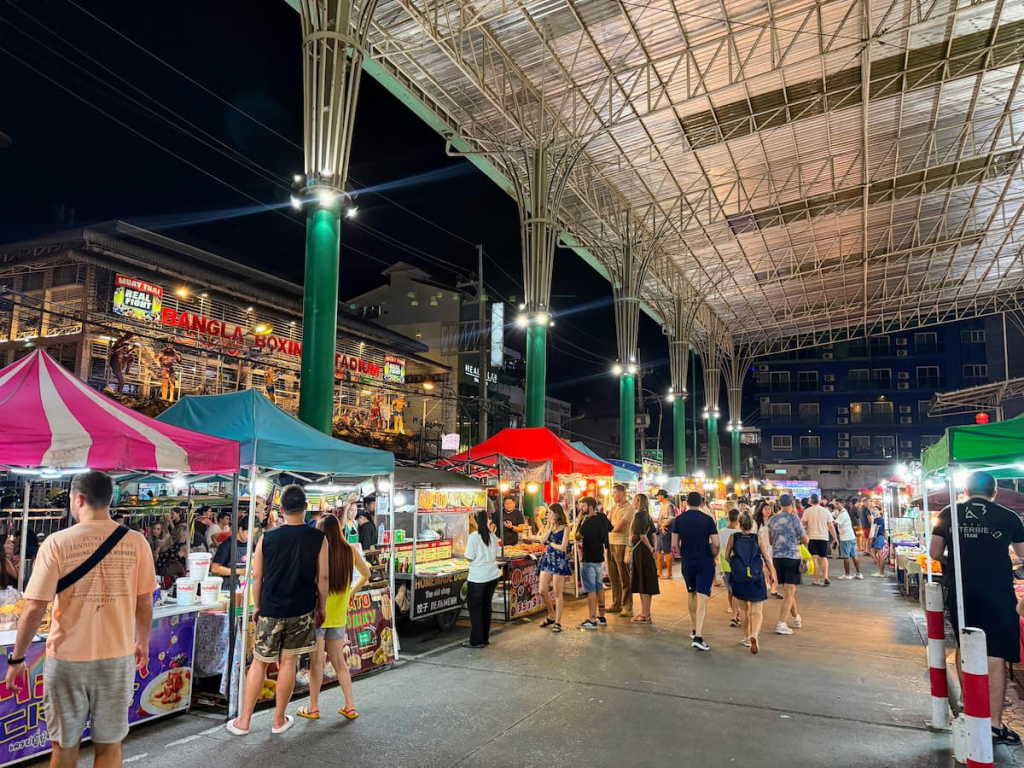 Banzaan market stalls during a one day in Patong shopping itinerary