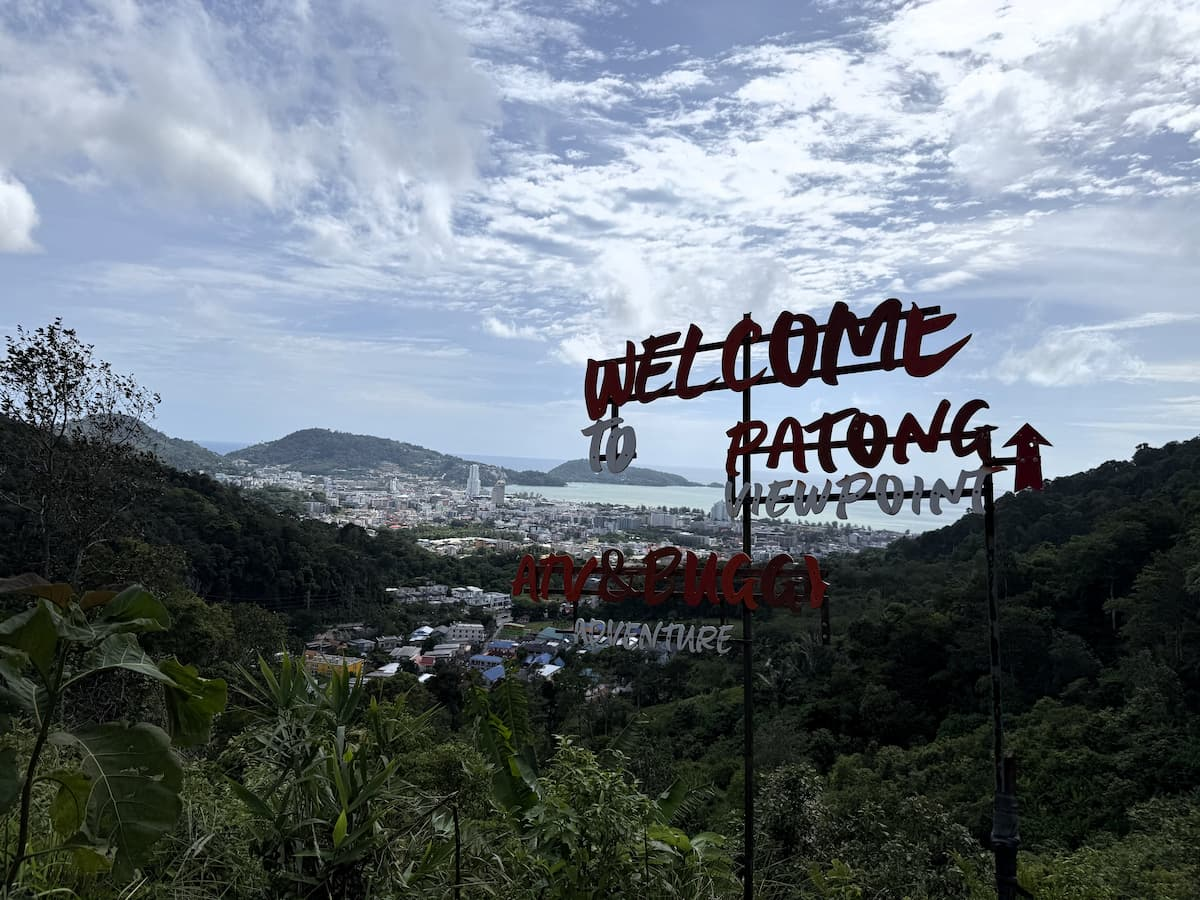 Welcome to Patong Viewpoint sign overlooking Patong and Patong Bay in Phuket